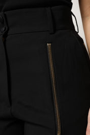 Dolce & Gabbana Black Wool High Waist Zipper Tapered Pants