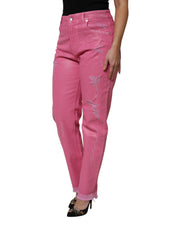 Dolce & Gabbana Pink Tattered Mid Waist Tapered Denim Jeans