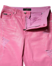 Dolce & Gabbana Pink Tattered Mid Waist Tapered Denim Jeans