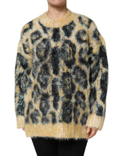 Dolce & Gabbana Multicolor Leopard Mohair Crew Neck Sweater