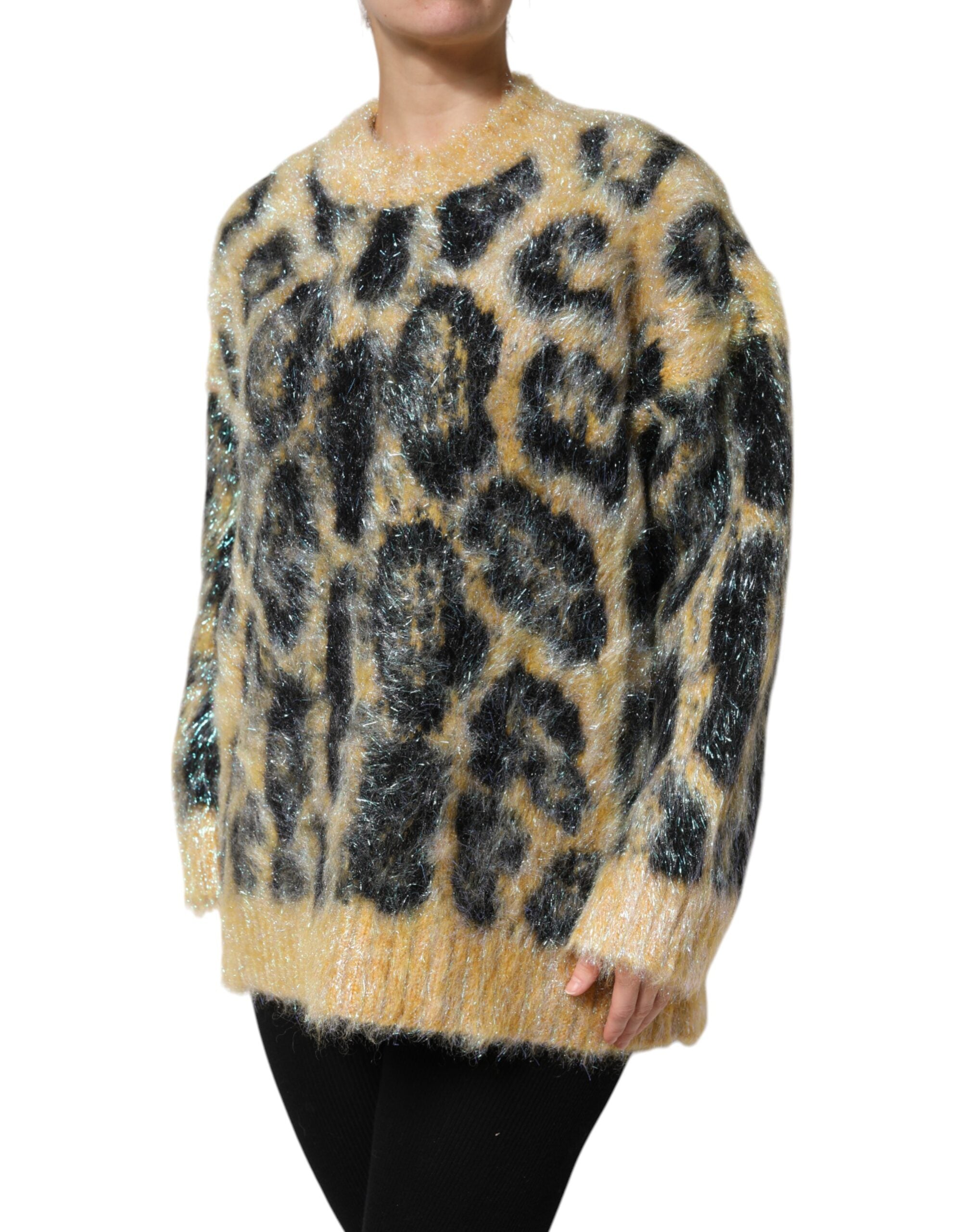 Dolce & Gabbana Multicolor Leopard Mohair Crew Neck Sweater