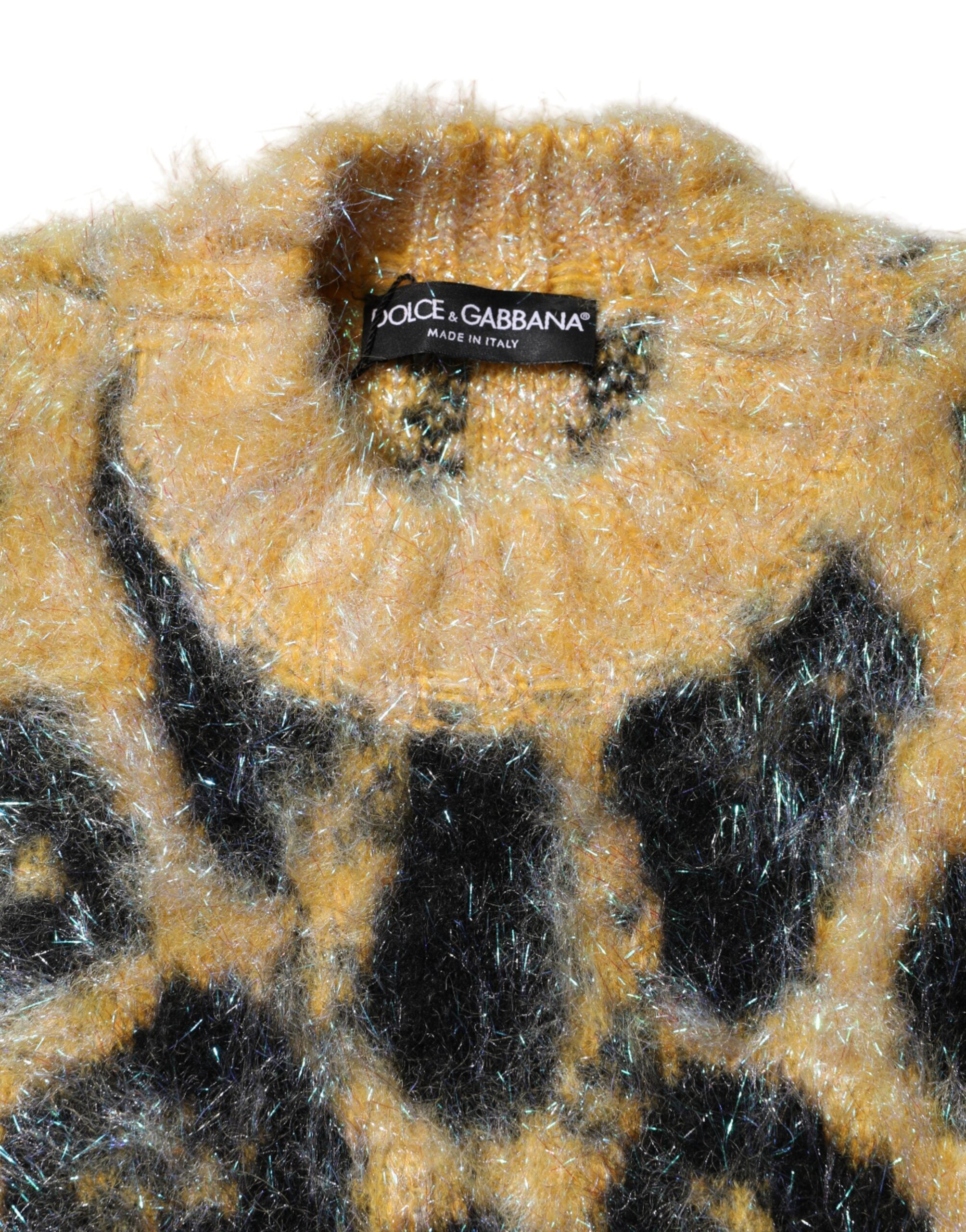 Dolce & Gabbana Multicolor Leopard Mohair Crew Neck Sweater