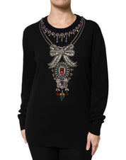 Dolce & Gabbana Black Cashmere Crystal Embellished Sweater