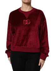 Dolce & Gabbana Red Cotton Velvet Crew Neck Pullover Sweater