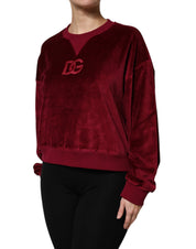 Dolce & Gabbana Red Cotton Velvet Crew Neck Pullover Sweater