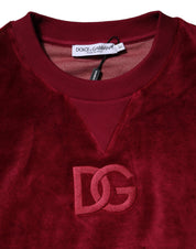 Dolce & Gabbana Red Cotton Velvet Crew Neck Pullover Sweater