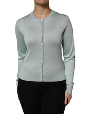 Dolce & Gabbana Light Green Silk Button Down Cardigan Sweater