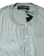 Dolce & Gabbana Light Green Silk Button Down Cardigan Sweater