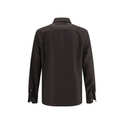 Brunello Cucinelli Brown Fleece Wool Pattern Shirt