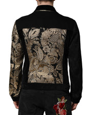 Dolce & Gabbana Black Gold Floral Jacquard Men Biker Jacket