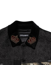 Dolce & Gabbana Black Gold Floral Jacquard Men Biker Jacket