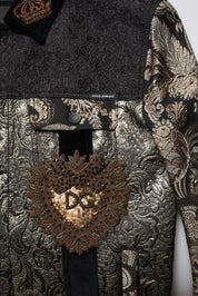 Dolce & Gabbana Black Gold Floral Jacquard Men Biker Jacket