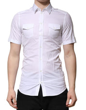 Dolce & Gabbana White Cotton Short Sleeves GOLD Casual Shirt