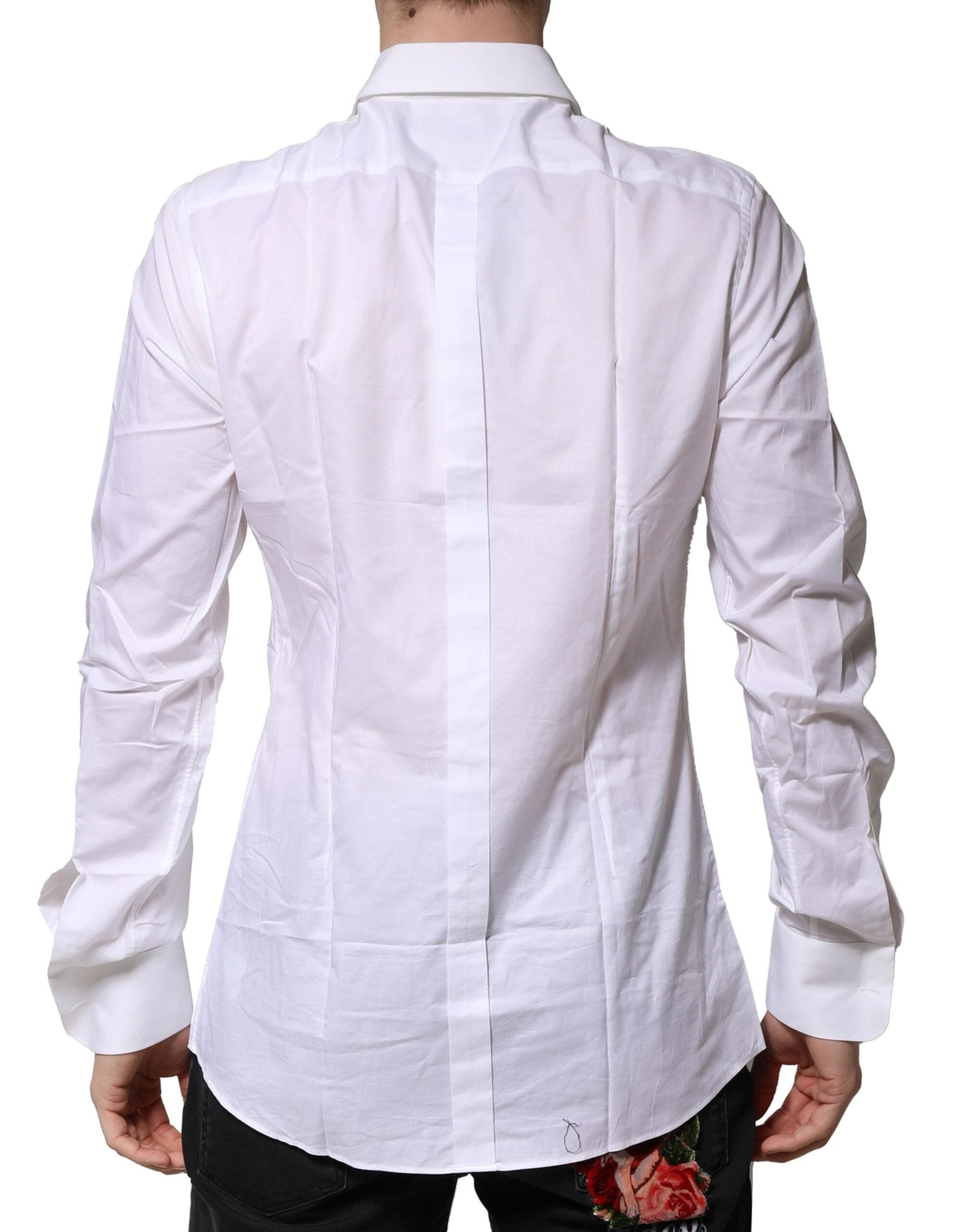 Dolce & Gabbana White Bib Cotton Poplin GOLD Men Formal Shirt
