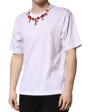 Dolce & Gabbana White Embellished Cotton Crew Neck T-shirt