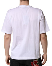 Dolce & Gabbana White Embellished Cotton Crew Neck T-shirt