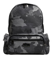 Dolce & Gabbana Gray Cotton Camouflage Logo Plaque Backpack Bag
