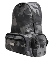 Dolce & Gabbana Gray Cotton Camouflage Logo Plaque Backpack Bag