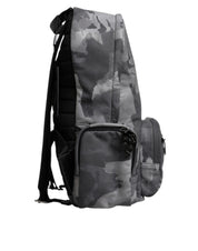 Dolce & Gabbana Gray Cotton Camouflage Logo Plaque Backpack Bag