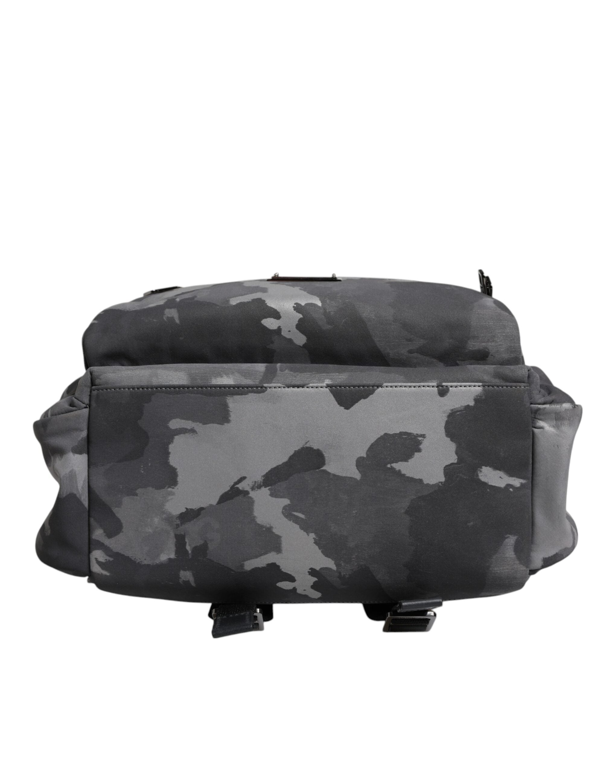 Dolce & Gabbana Gray Cotton Camouflage Logo Plaque Backpack Bag