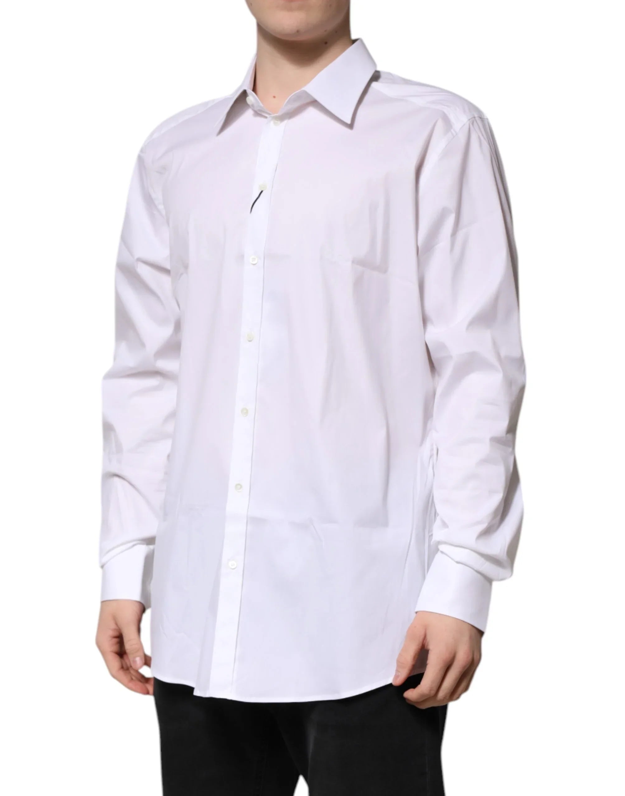 Dolce & Gabbana White Cotton GOLD Long Sleeves Formal Shirt