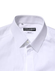 Dolce & Gabbana White Cotton GOLD Long Sleeves Formal Shirt