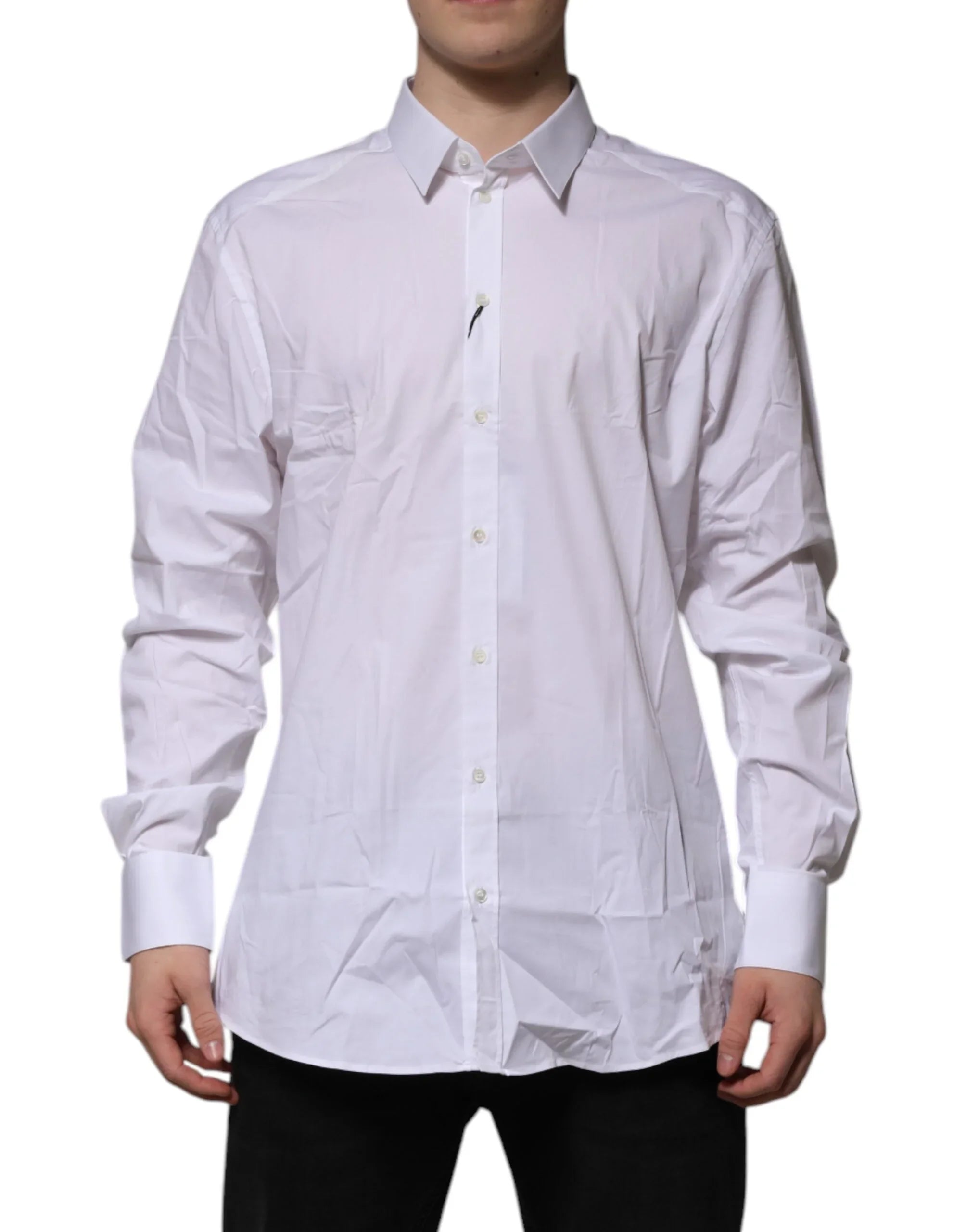 Dolce & Gabbana White Cotton GOLD Long Sleeves Formal Shirt