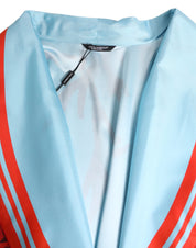 Dolce & Gabbana Blue Red Coral Print Wrap Robe Coat Jacket