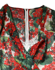Dolce & Gabbana Multicolor Floral Long Sleeves V-neck Dress