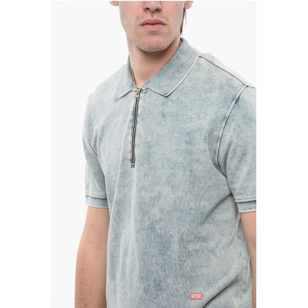 Diesel RED TAG Acid Wash Effect T-SMITH-ZIP Polo Shirt with Half Zi