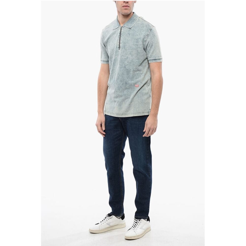 Diesel RED TAG Acid Wash Effect T-SMITH-ZIP Polo Shirt with Half Zi