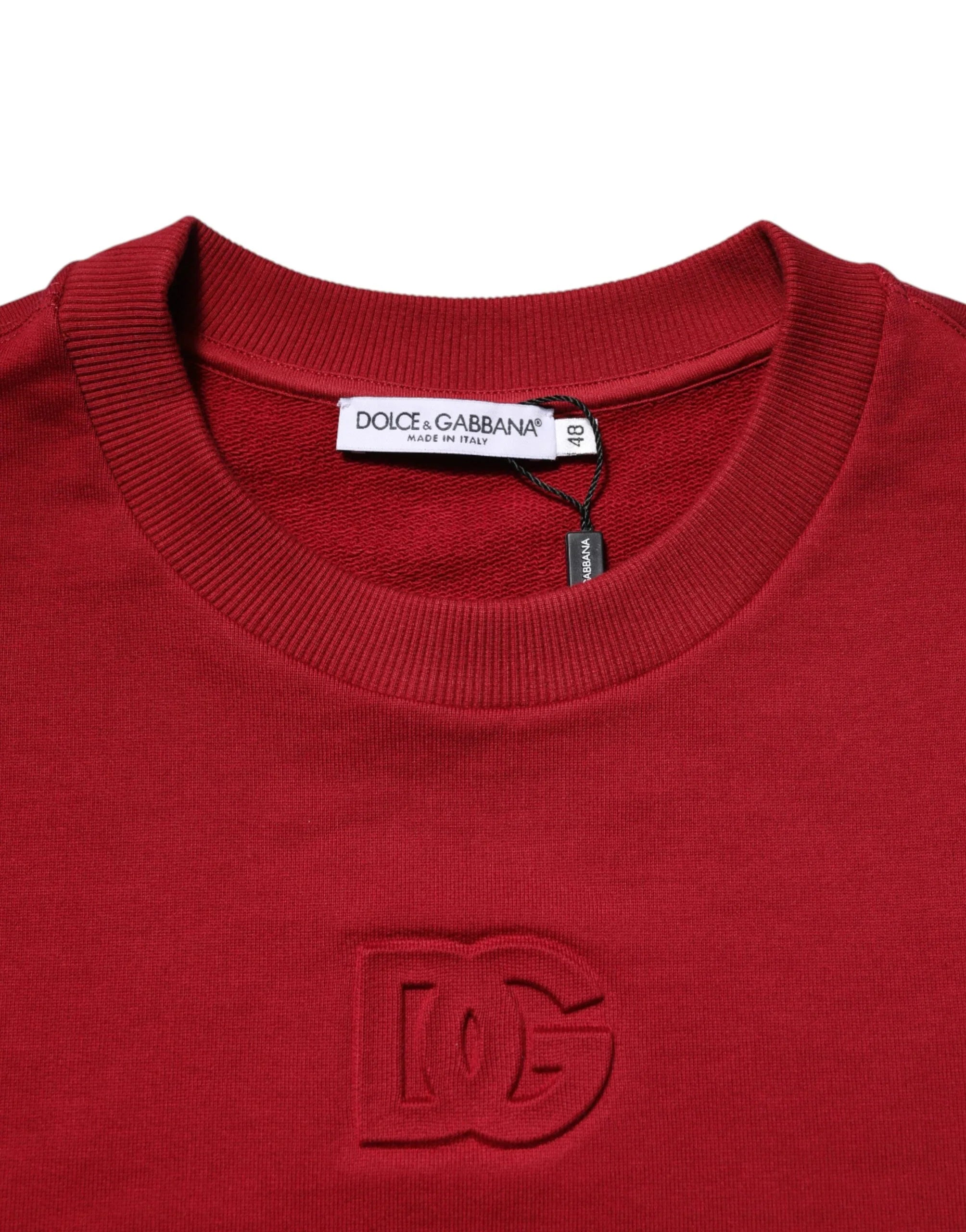 Dolce & Gabbana Red Embossed Logo Cotton Crew Neck Sweater