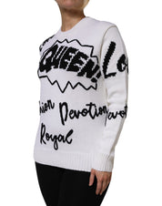 Dolce & Gabbana White Wool Knit Crew Neck Pullover Sweater