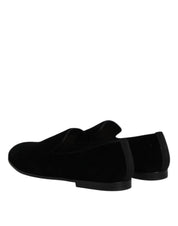 Dolce & Gabbana Black Velvet Slip On Loafers Formal Shoes
