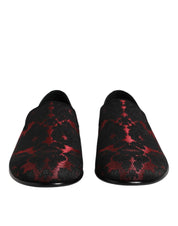 Dolce & Gabbana Red Black Jacquard Slip On Loafers Shoes