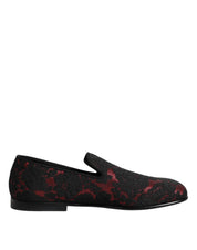 Dolce & Gabbana Red Black Jacquard Slip On Loafers Shoes