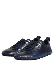 Dolce & Gabbana Dark Blue Leather Low Top Men Sneakers Shoes