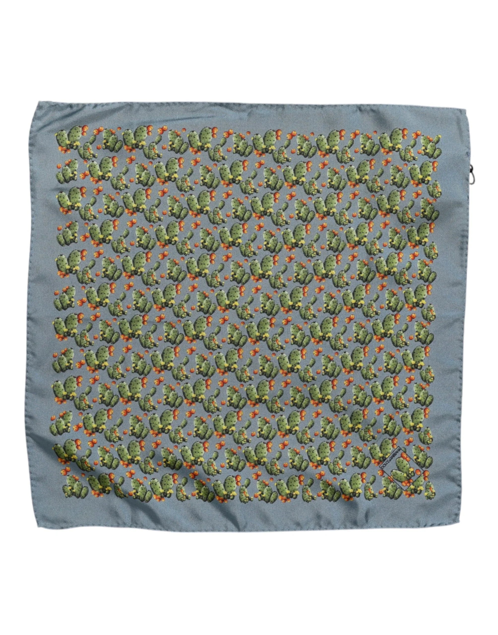 Dolce & Gabbana Gray Green Cactus Print Square Foulard Scarf