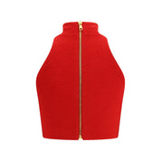 Balmain Red Fleece Wool Top