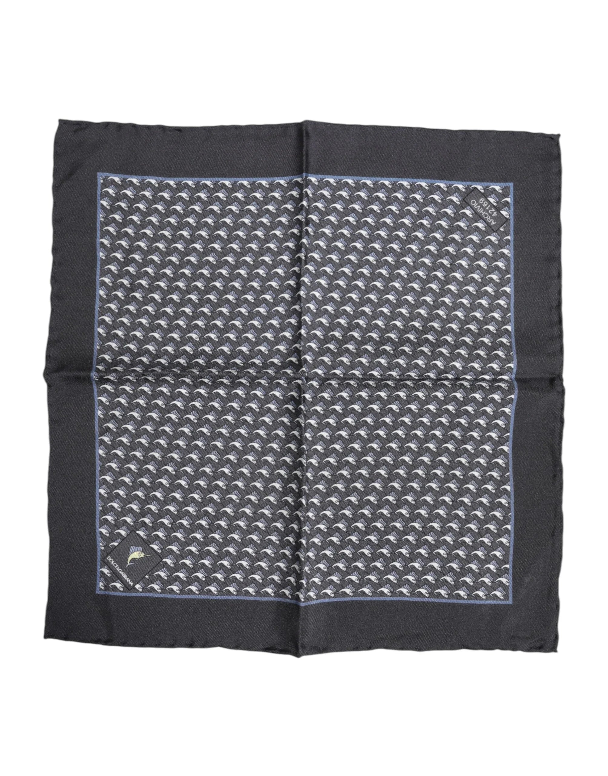 Dolce & Gabbana Black Fish Print Silk Square Men Foulard Scarf