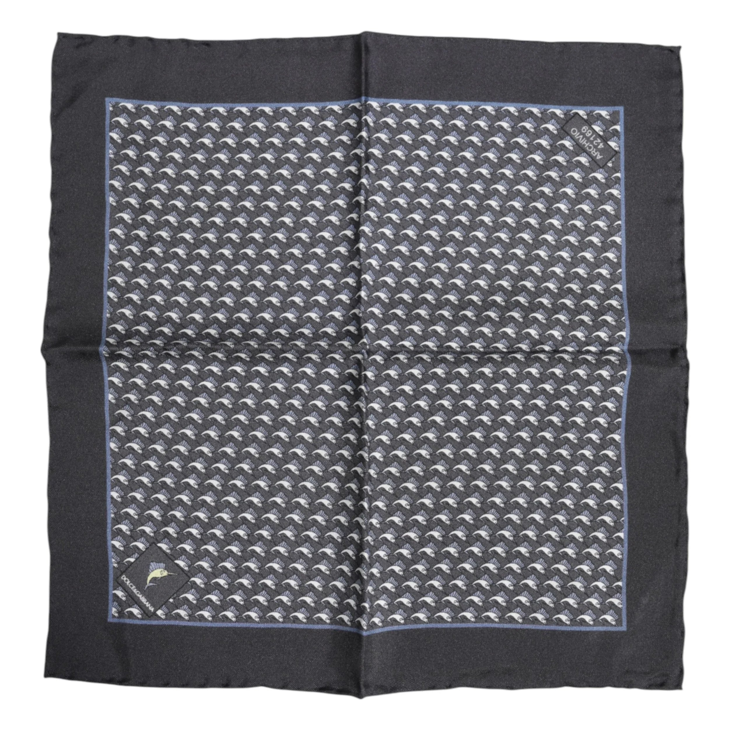 Dolce & Gabbana Black Fish Print Silk Square Men Foulard Scarf