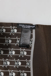 Dolce & Gabbana Brown Skulls Print Fringes Foulard Scarf