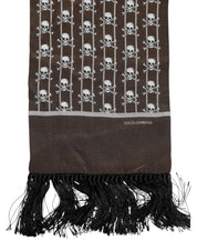 Dolce & Gabbana Brown Skulls Print Fringes Foulard Scarf