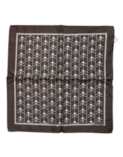 Dolce & Gabbana Brown Skull Silk Square Men Foulard Scarf