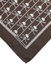 Dolce & Gabbana Brown Skull Silk Square Men Foulard Scarf