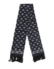 Dolce & Gabbana Black Silk Crown Fringes Men Foulard Scarf