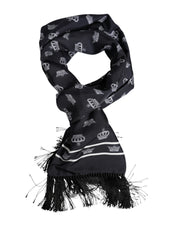 Dolce & Gabbana Black Silk Crown Fringes Men Foulard Scarf