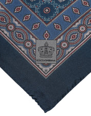 Dolce & Gabbana Blue Printed Silk Square Men Foulard Scarf