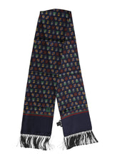Dolce & Gabbana Blue Silk Printed Fringes Foulard Scarf