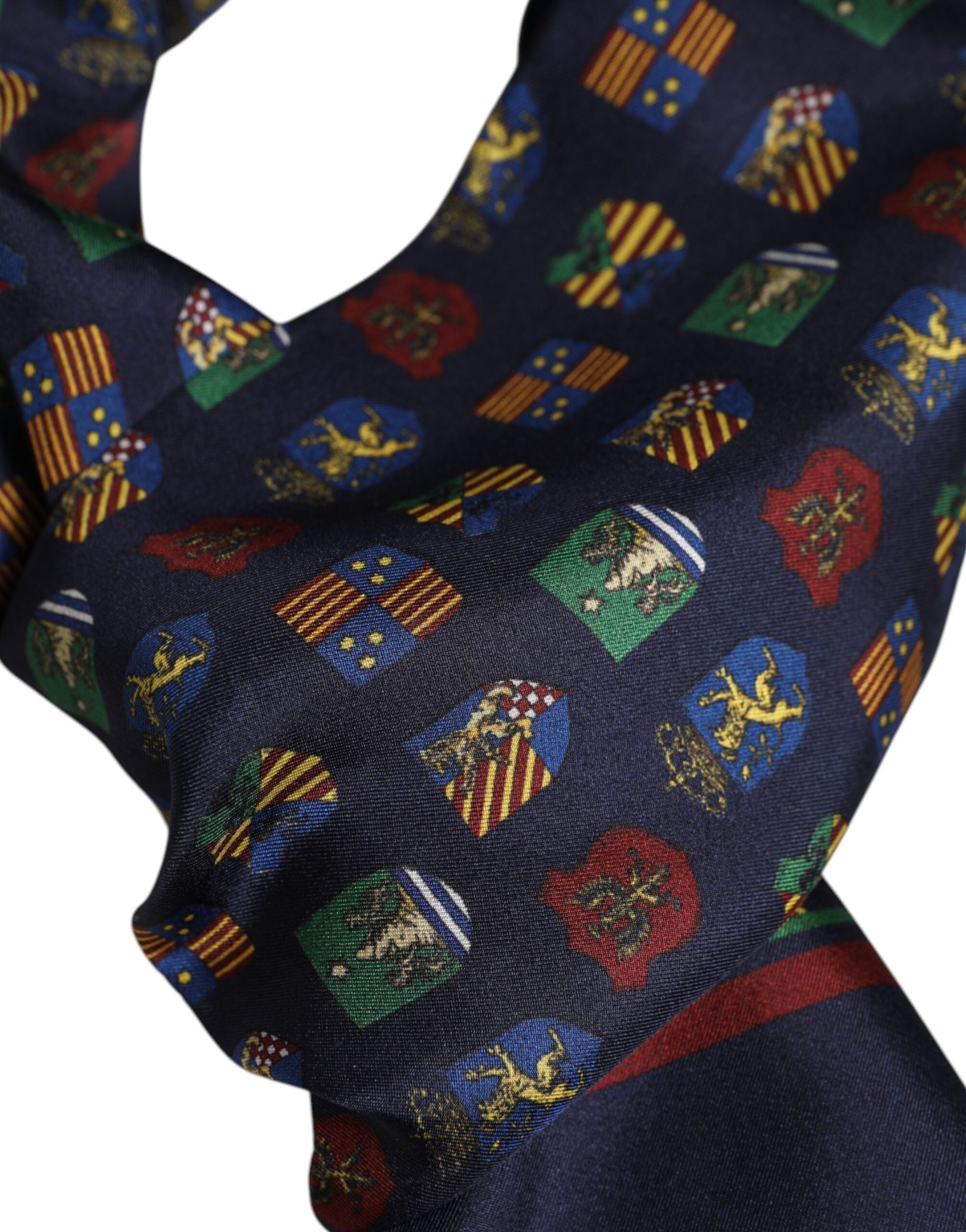 Dolce & Gabbana Blue Silk Printed Fringes Foulard Scarf